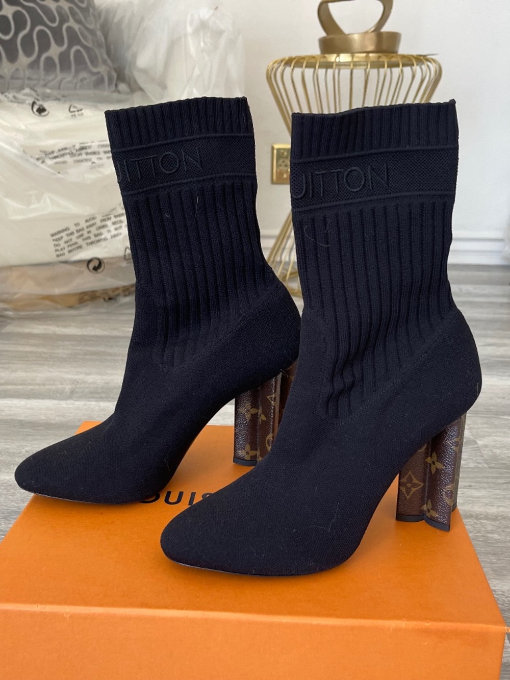 Louis.Vuitton Stretch Monogram Heel Booties